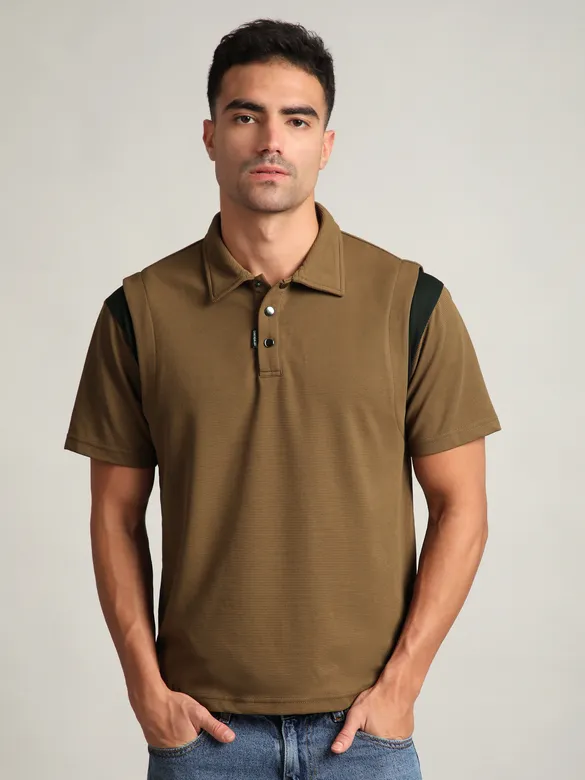 Brown Sporty Color Block Polo T-Shirt