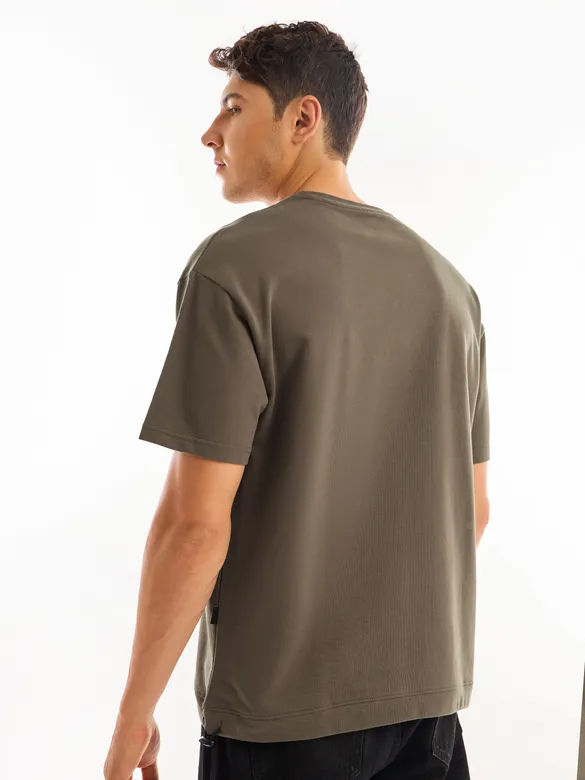 Brown Tilted Patch Pocket Oversized T-shirt