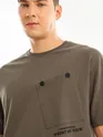 Brown Tilted Patch Pocket Oversized T-shirt