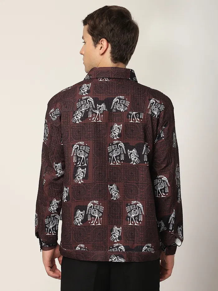 Burnt Brick Tribal Print Shacket
