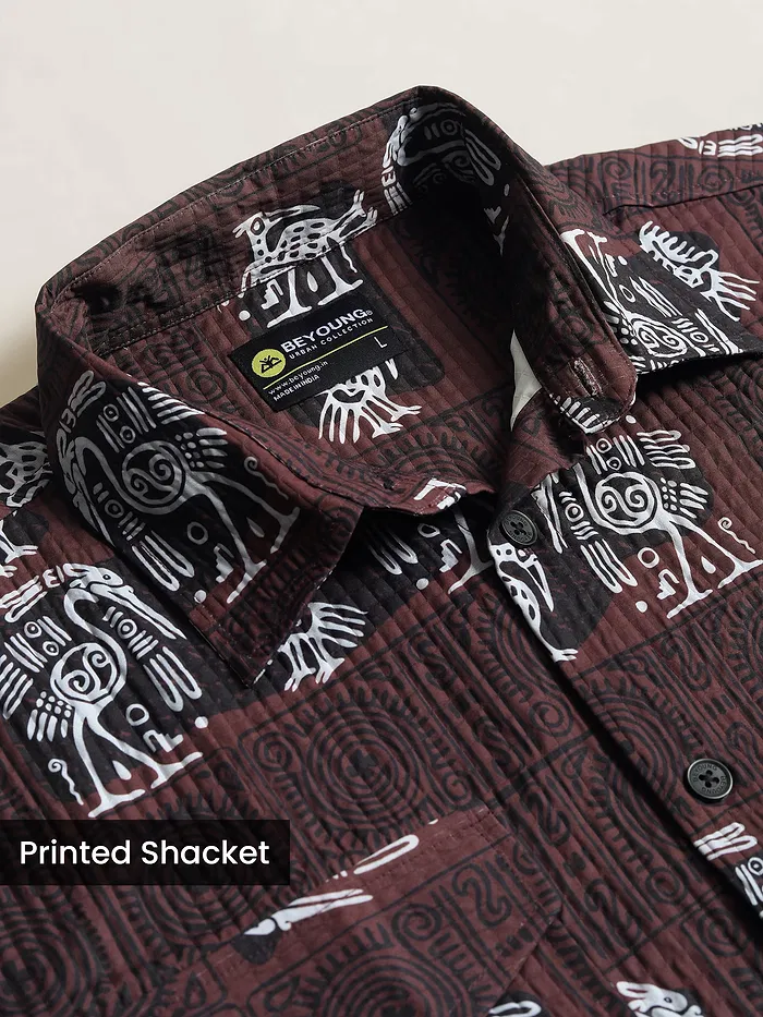 Burnt Brick Tribal Print Shacket
