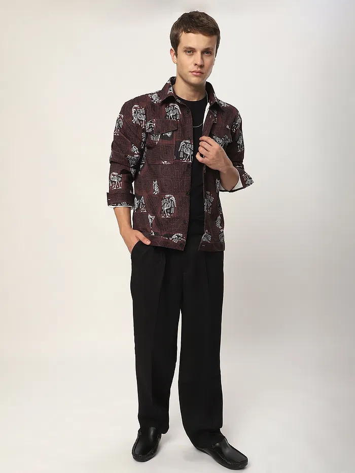 Burnt Brick Tribal Print Shacket