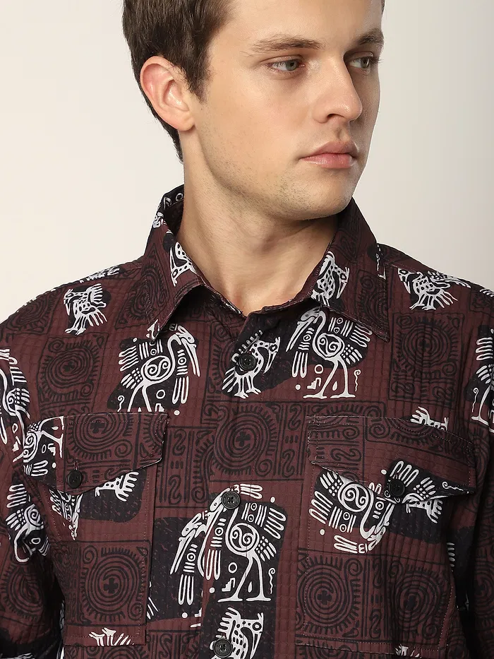 Burnt Brick Tribal Print Shacket