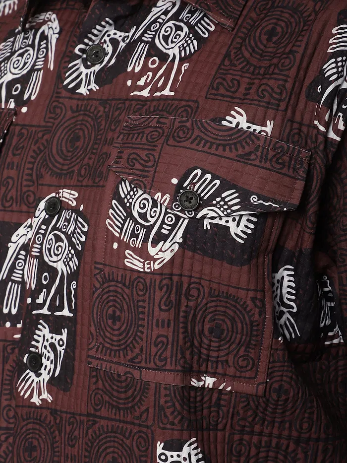 Burnt Brick Tribal Print Shacket