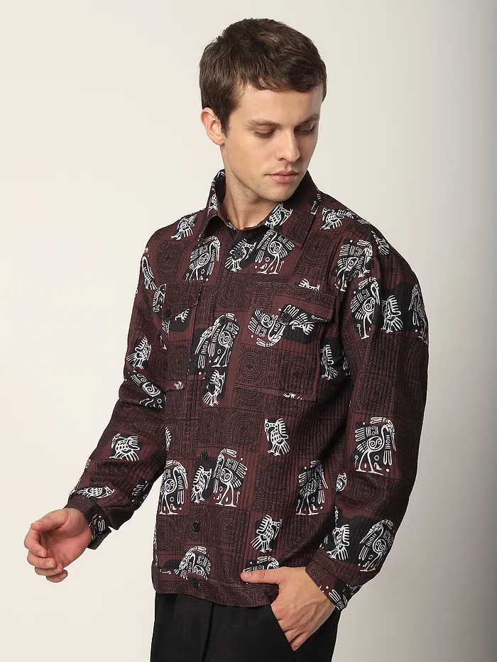 Burnt Brick Tribal Print Shacket