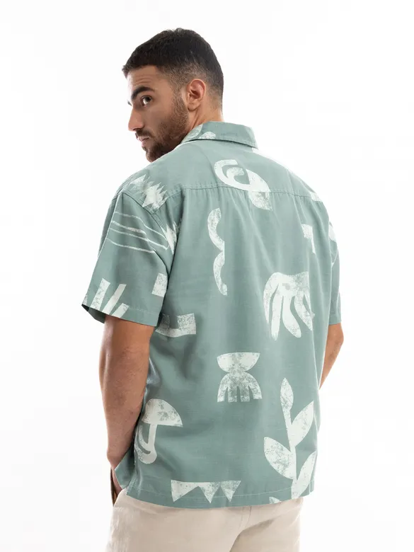Cadet Grey Printed Half Sleeve Cotton Shirt For Men
