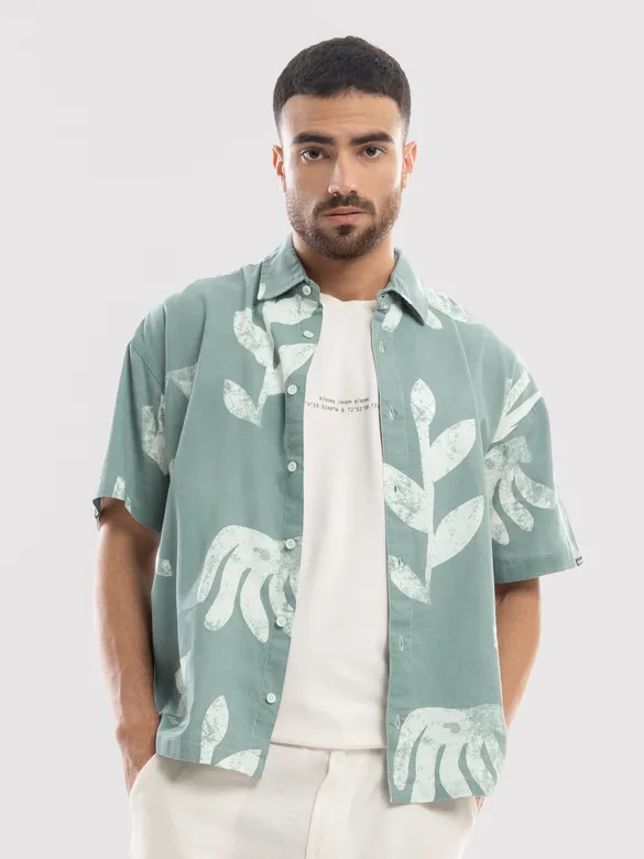 Cadet Grey Printed Half Sleeve Cotton Shirt For Men