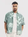 Cadet Grey Printed Half Sleeve Cotton Shirt For Men