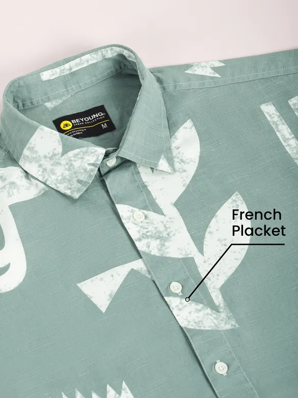 Cadet Grey Printed Half Sleeve Cotton Shirt For Men
