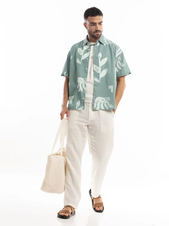 Cadet Grey Printed Half Sleeve Cotton Shirt For Men