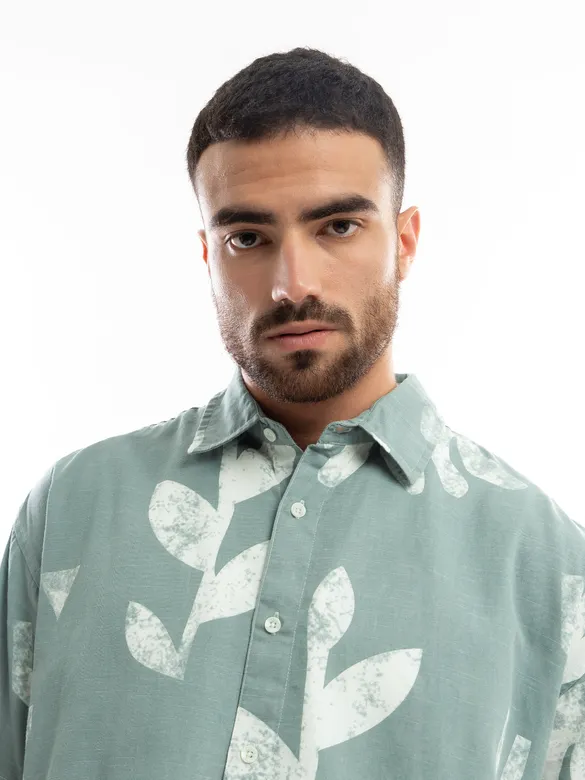 Cadet Grey Printed Half Sleeve Cotton Shirt For Men