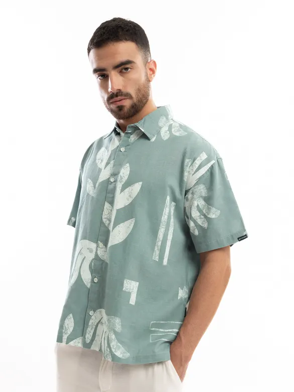 Cadet Grey Printed Half Sleeve Cotton Shirt For Men