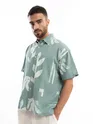 Cadet Grey Printed Half Sleeve Cotton Shirt For Men