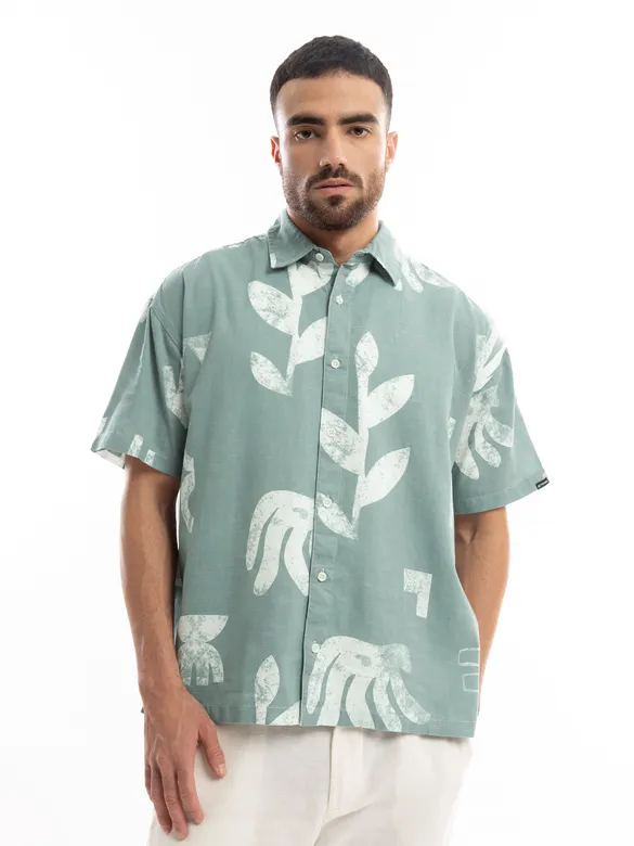 Cadet Grey Printed Half Sleeve Cotton Shirt For Men