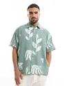 Cadet Grey Printed Half Sleeve Cotton Shirt For Men