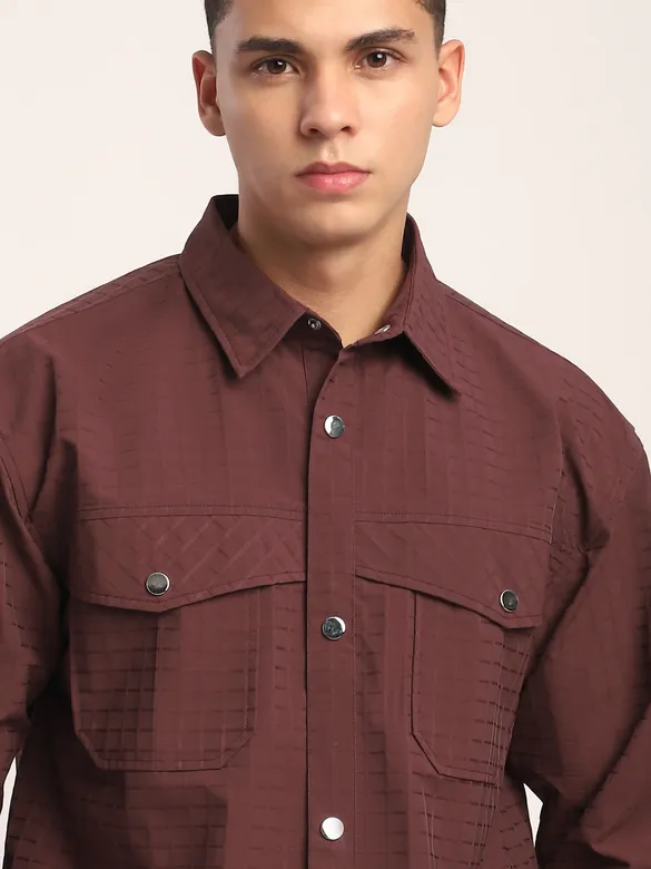 Caramel Brown Block Textured Shacket