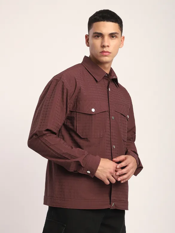 Caramel Brown Block Textured Shacket
