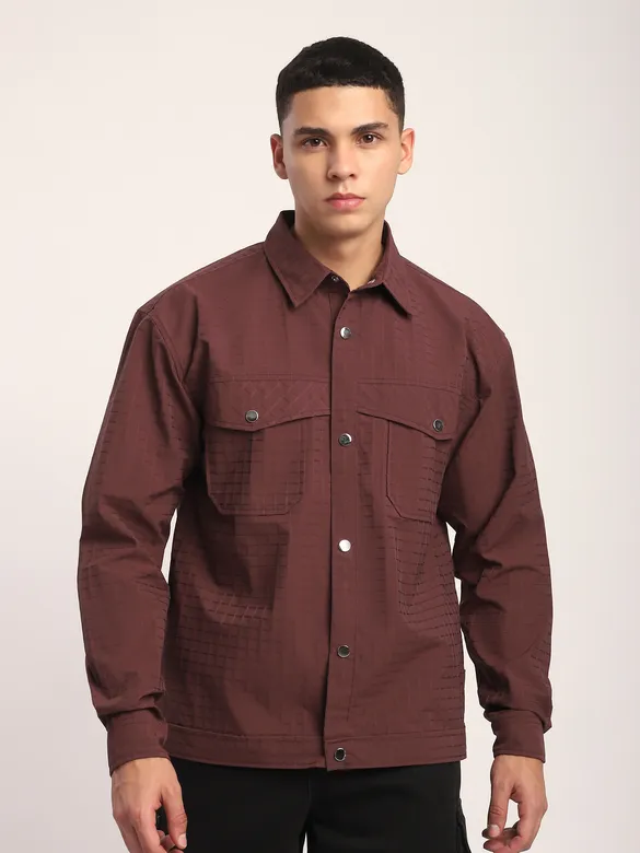 Caramel Brown Block Textured Shacket