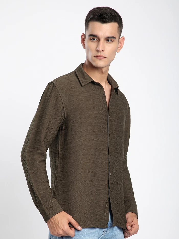 Caramel Brown Crinkled Shirt
