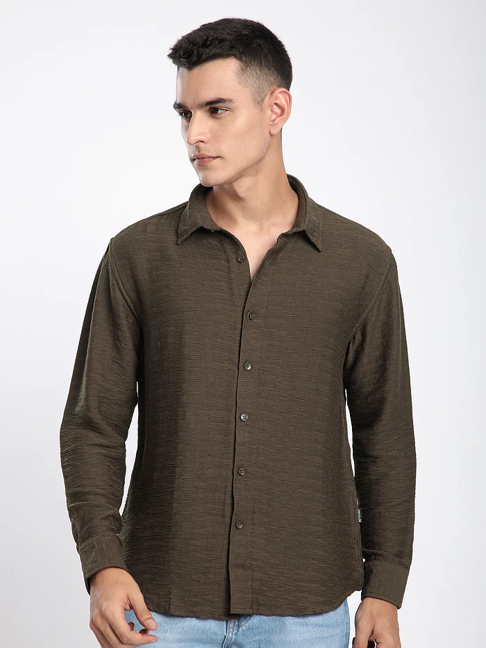 Caramel Brown Crinkled Shirt