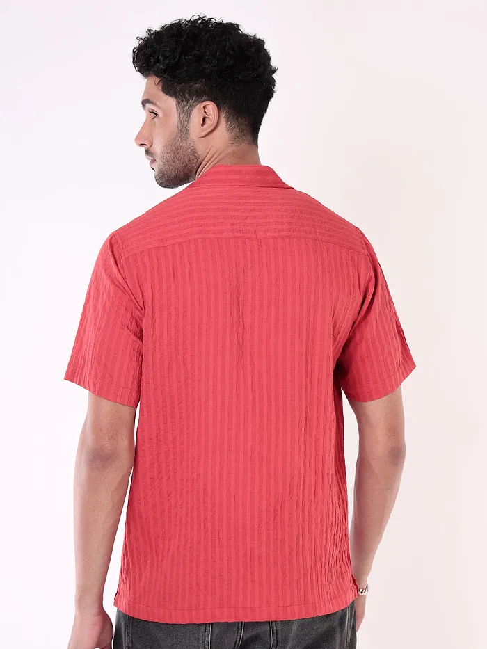 Carrot Red Striped Casual Shirt for Men