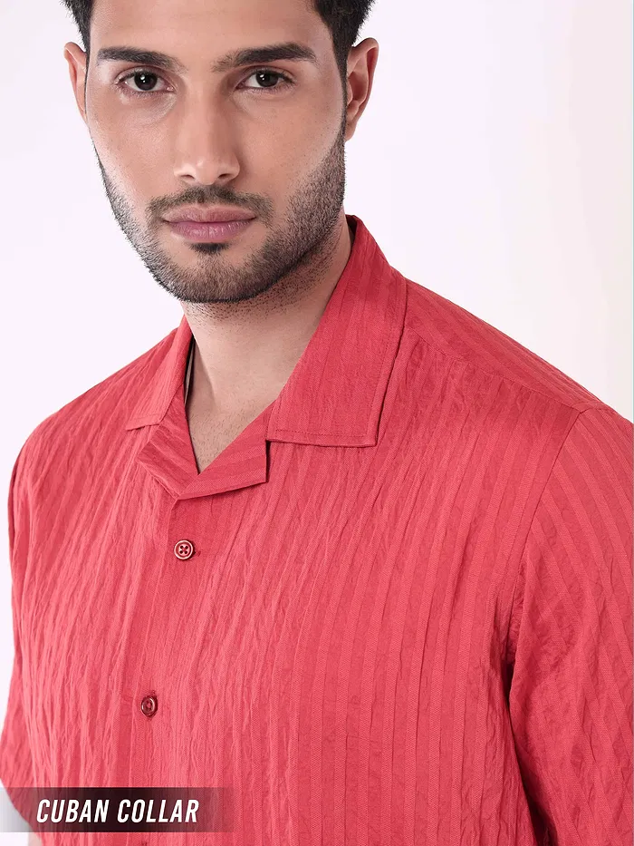 Carrot Red Striped Casual Shirt for Men