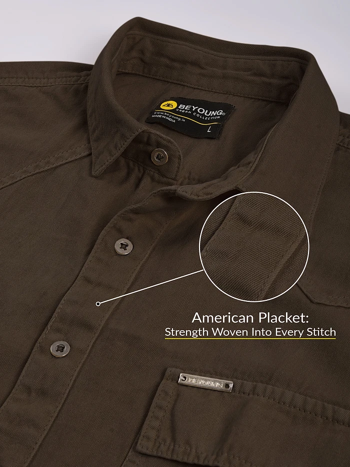 Shop Coffee Brown Over Dyed Denim Shirt for Men