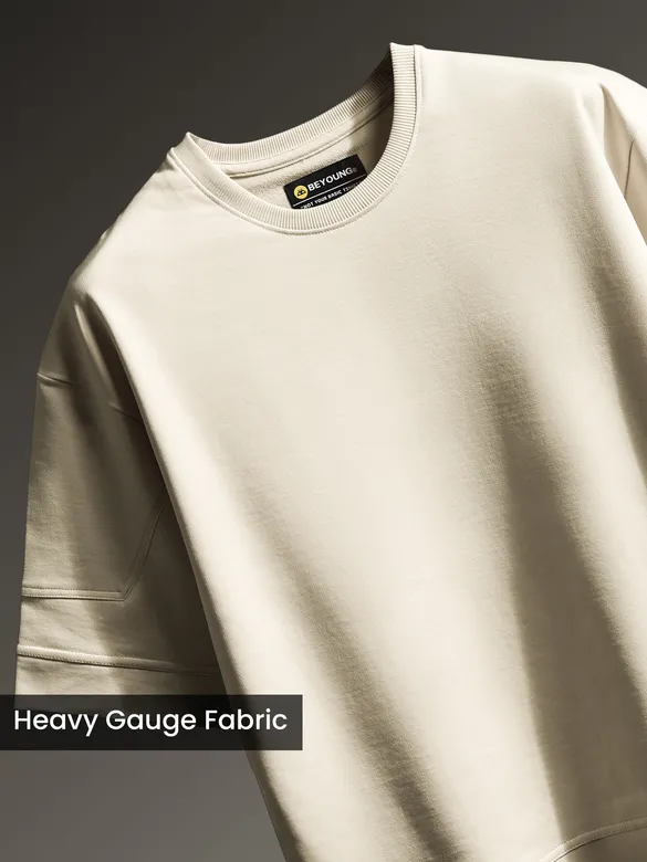 Cream Cut And Sew Panel Oversized T-Shirt