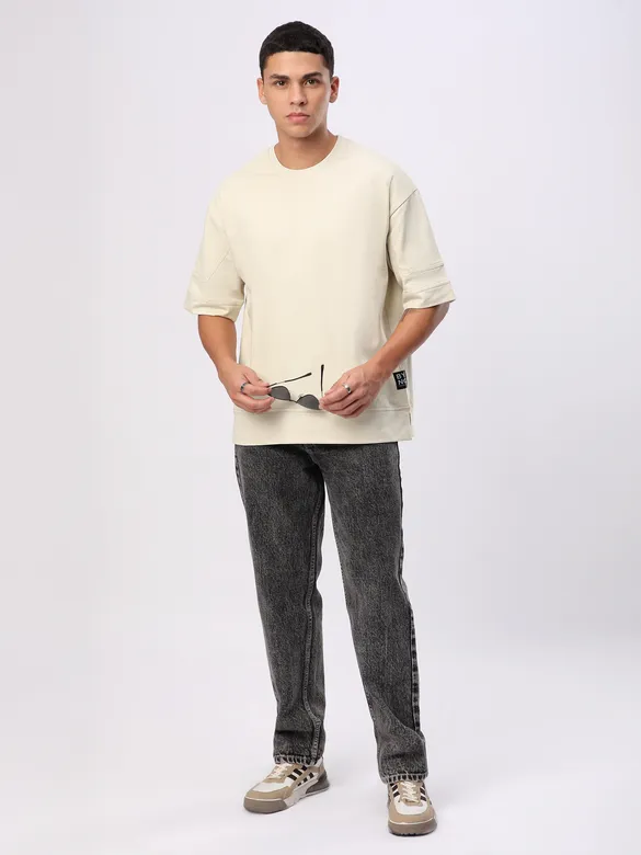 Cream Cut And Sew Panel Oversized T-Shirt