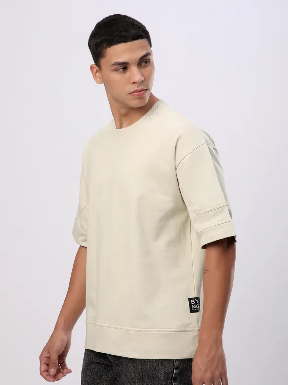 Cream Cut And Sew Panel Oversized T-Shirt