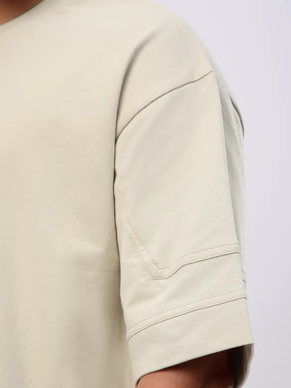 Cream Cut And Sew Panel Oversized T-Shirt