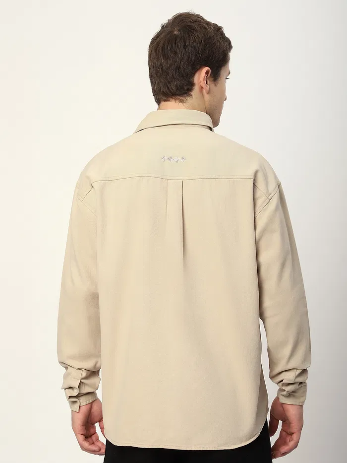Cream Dual Pocket Embroidered Shirt