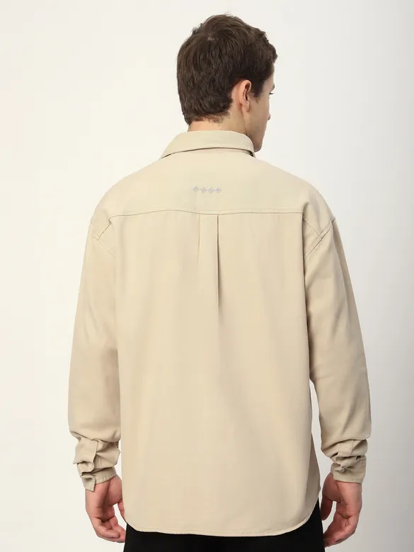 Cream Dual Pocket Embroidered Shirt