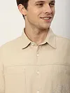 Cream Dual Pocket Embroidered Shirt