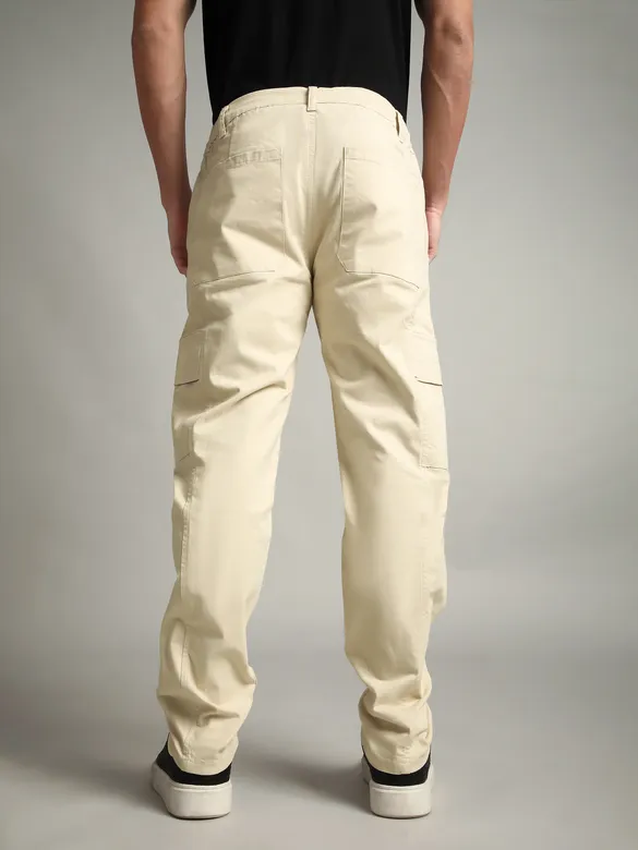 Cream Elasticated Cut and Sew Cargo Pants