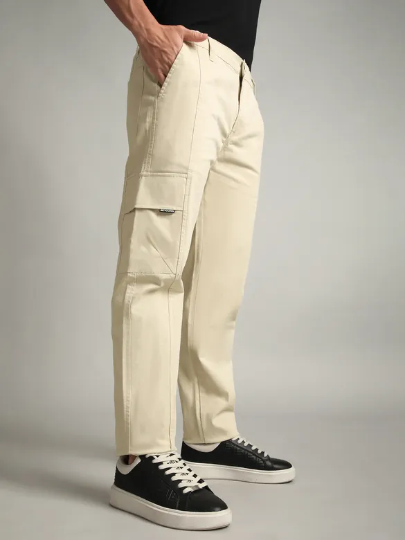 Cream Elasticated Cut and Sew Cargo Pants