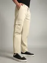 Cream Elasticated Cut and Sew Cargo Pants