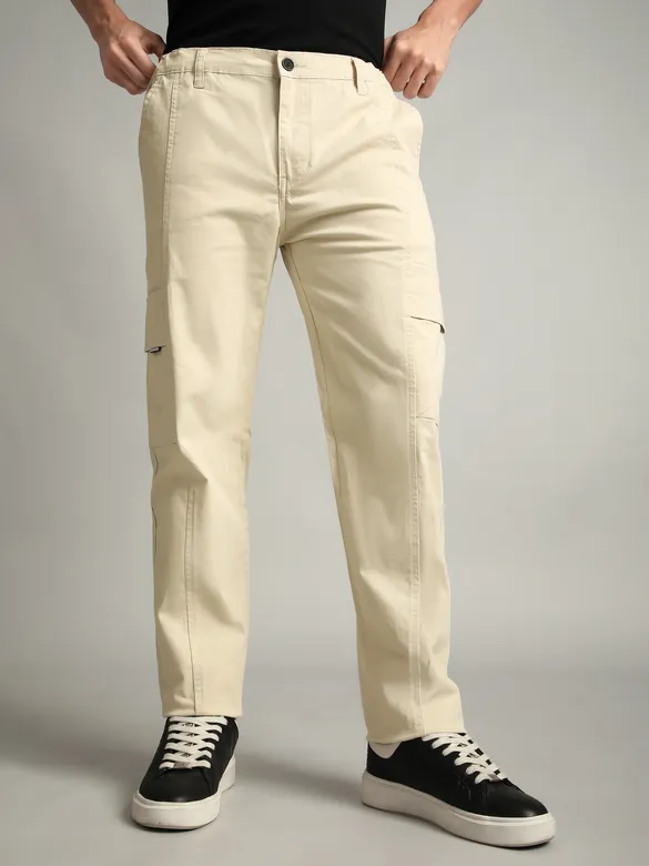 Cream Elasticated Cut and Sew Cargo Pants