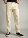 Cream Elasticated Cut and Sew Cargo Pants