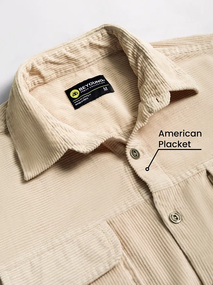 Cream Flap Pocket Corduroy Shirt