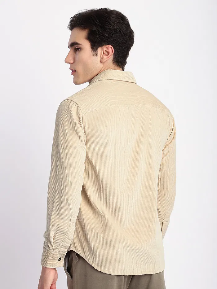 Cream Flap Pocket Corduroy Shirt