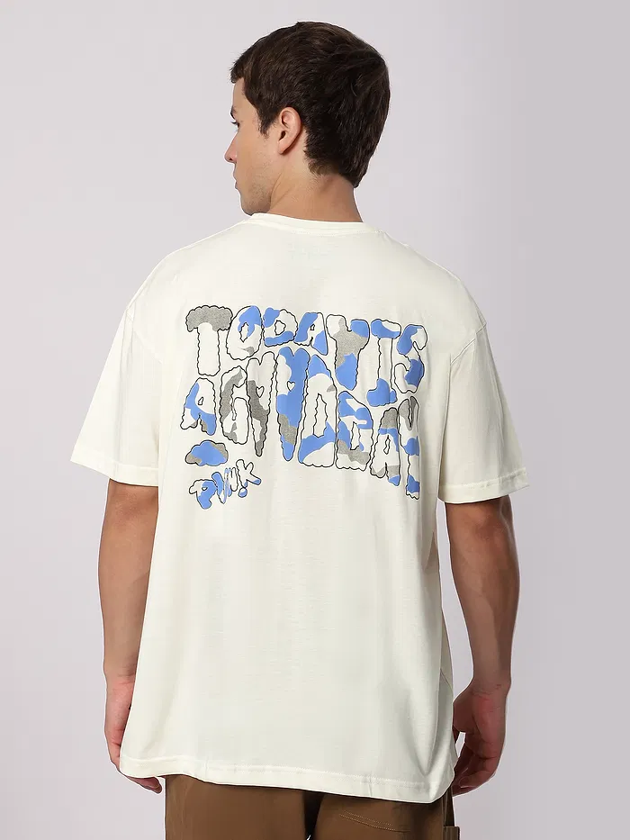 Cream Good Day Printed Oversized T-Shirt