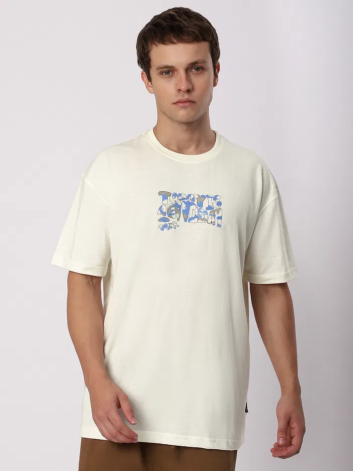 Cream Good Day Printed Oversized T-Shirt