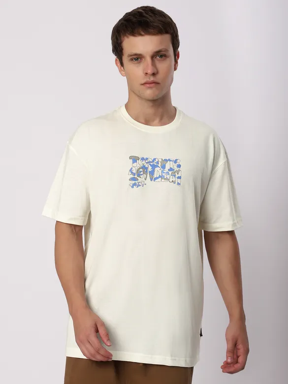 Cream Good Day Printed Oversized T-Shirt