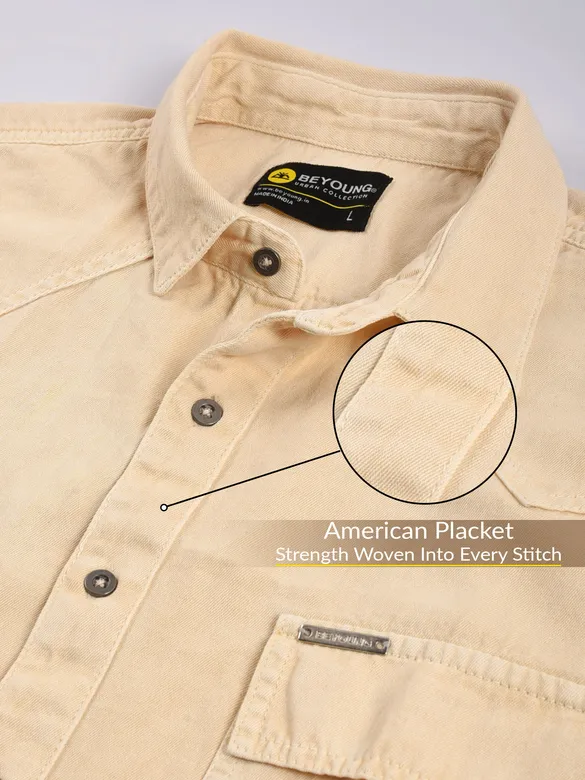 Shop Cream Over Dyed Denim Shirt for Men