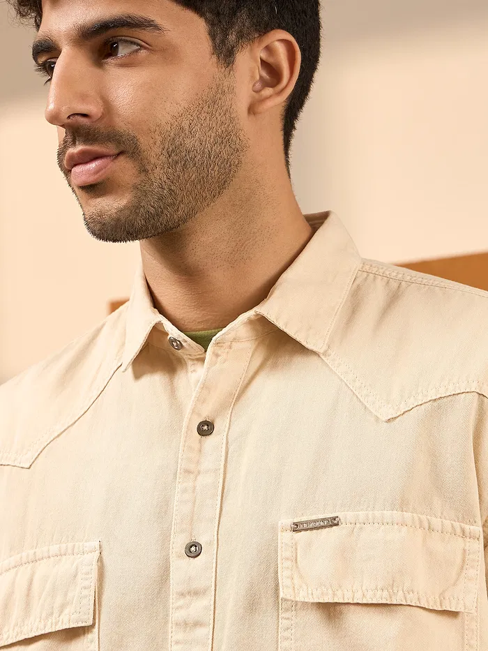 Cream Over Dyed Denim Shirt for Men