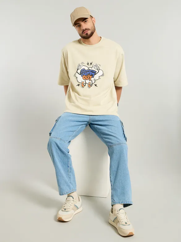 Cream Puff Printed Oversized T-shirt For Men