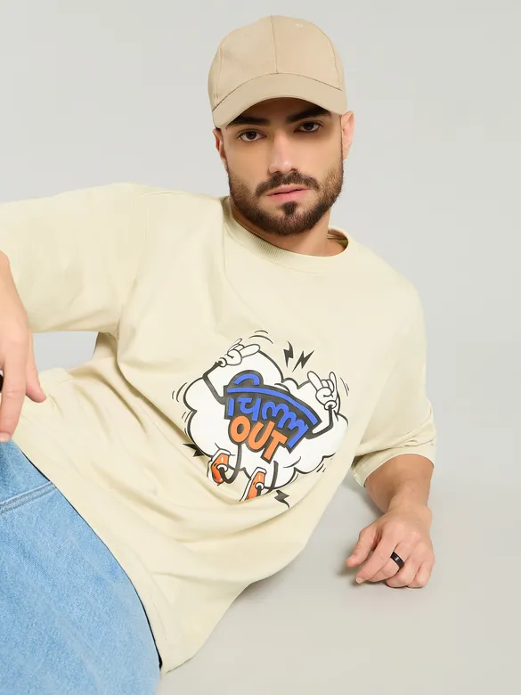 Cream Puff Printed Oversized T-shirt For Men