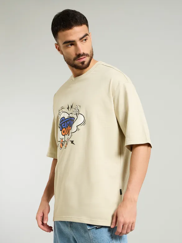 Cream Puff Printed Oversized T-shirt For Men