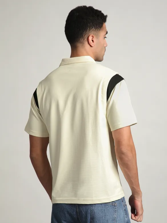 Cream Sporty Color Block Polo T-Shirt
